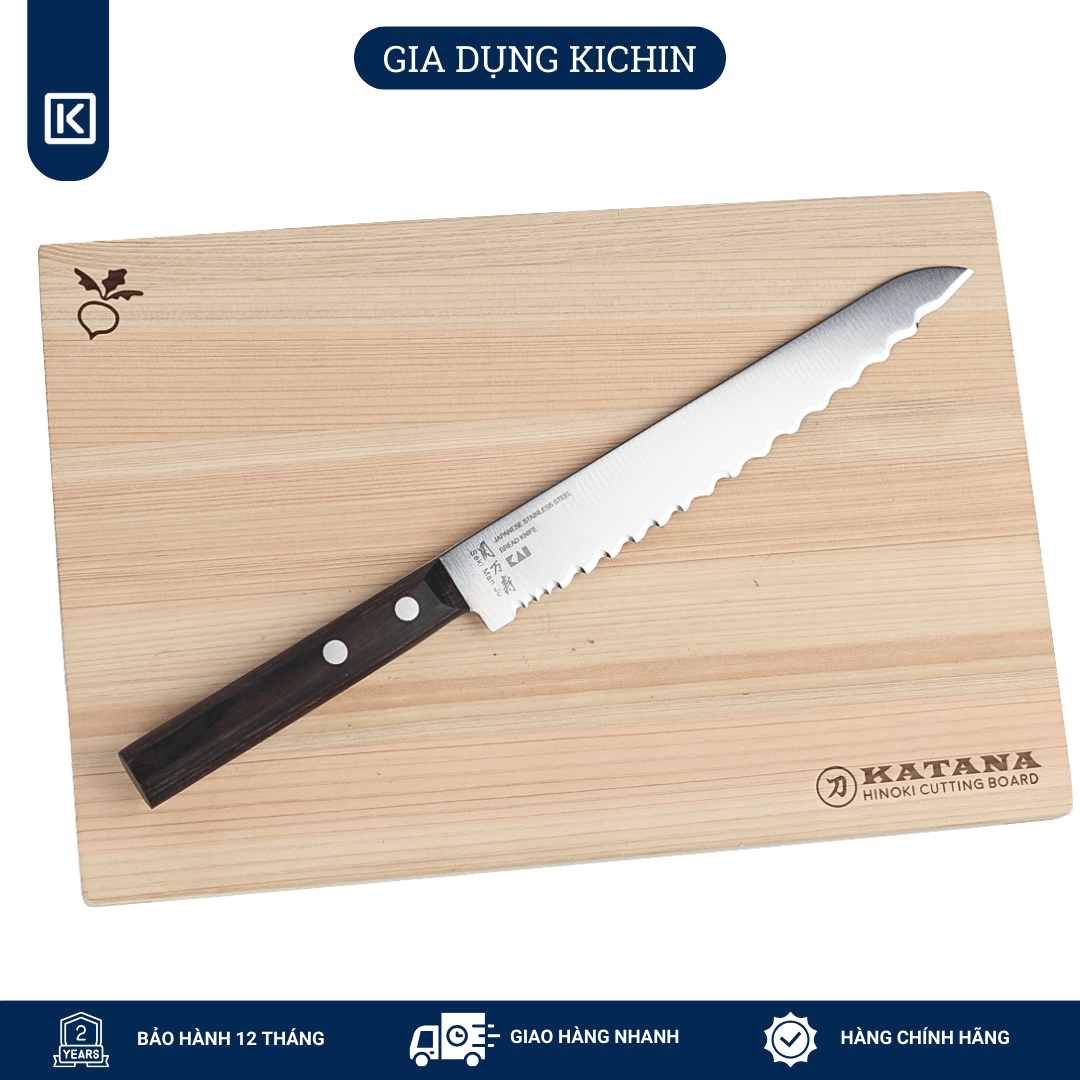 Dao cắt bánh mỳ Nhật cao cấp KAI Seki ManJu cán gỗ Bread - 041BE0552 (200mm)