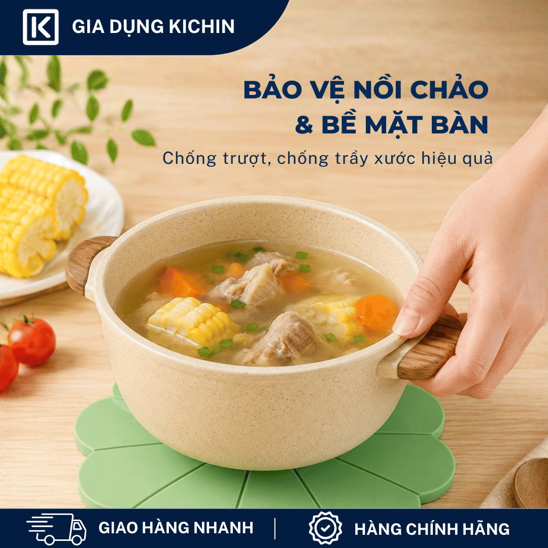 Miếng Lót Nồi Silicone Chịu Nhiệt KICHIN Hình Hoa Sen - Chống Trượt, Cách Nhiệt, Bảo Vệ Mặt Bàn