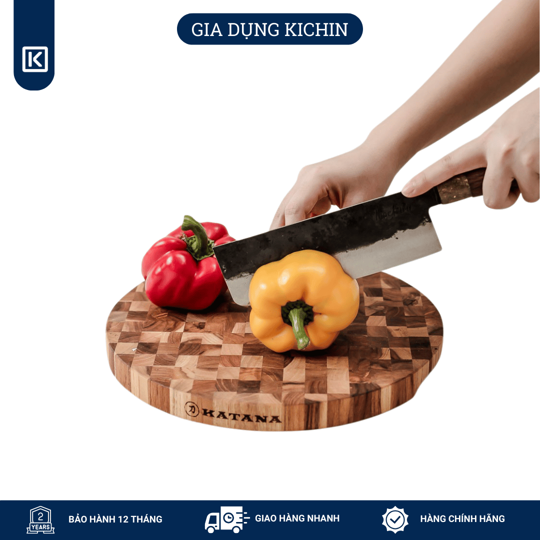 Thớt gỗ teak cao cấp KICHIN loại dày 3.8cm TKT04 - thớt tròn kích thước 38x300x300mm