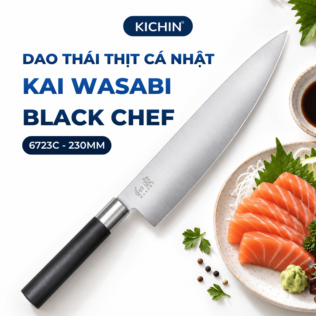 Dao thái thịt cá Nhật Bản cao cấp KAI Wasabi Black Chef - 6723C (230mm)