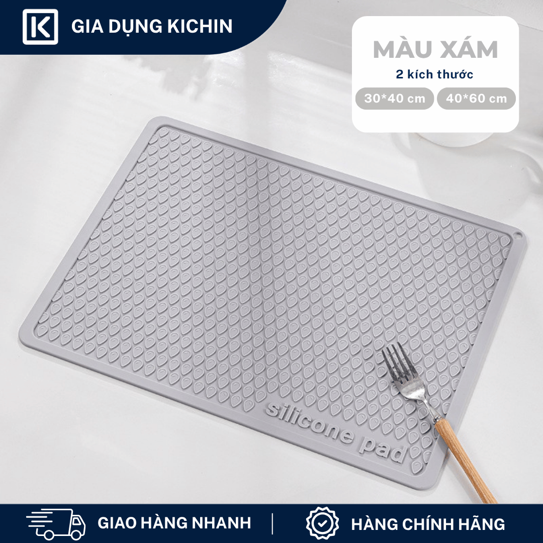 Thảm Silicone Thoát Nước Úp Bát Đĩa KICHIN Vân Giọt Nước - Chống Trượt, Ráo Nước Nhanh