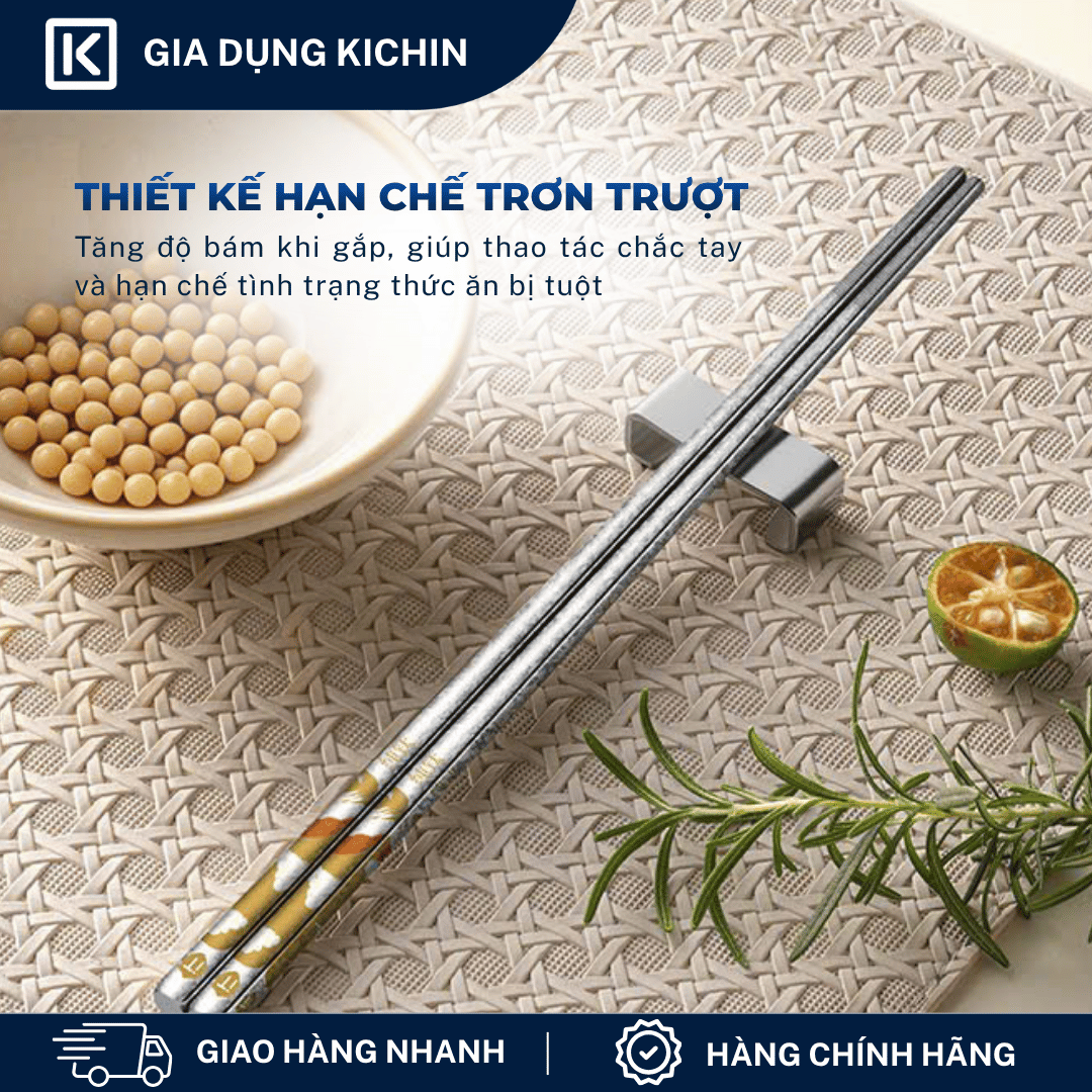 Đũa Titanium Nguyên Chất Cao Cấp KICHIN - Siêu Nhẹ, Không Nóng Tay, Bền, Chống Gỉ