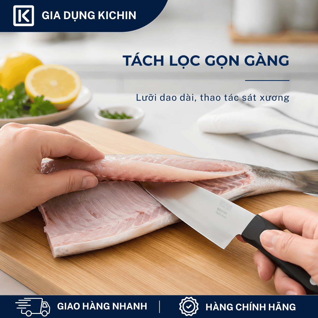 Dao bếp cao cấp KAI Ấn Seki ManJu Chef - Dao thái thịt cá BE0580 (180mm)