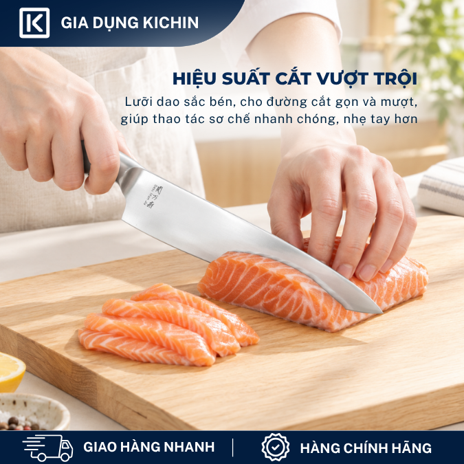 Dao thái thịt cá Nhật cao cấp KAI Seki ManJu cán kim loại Chef - 041BE0404 (180mm)