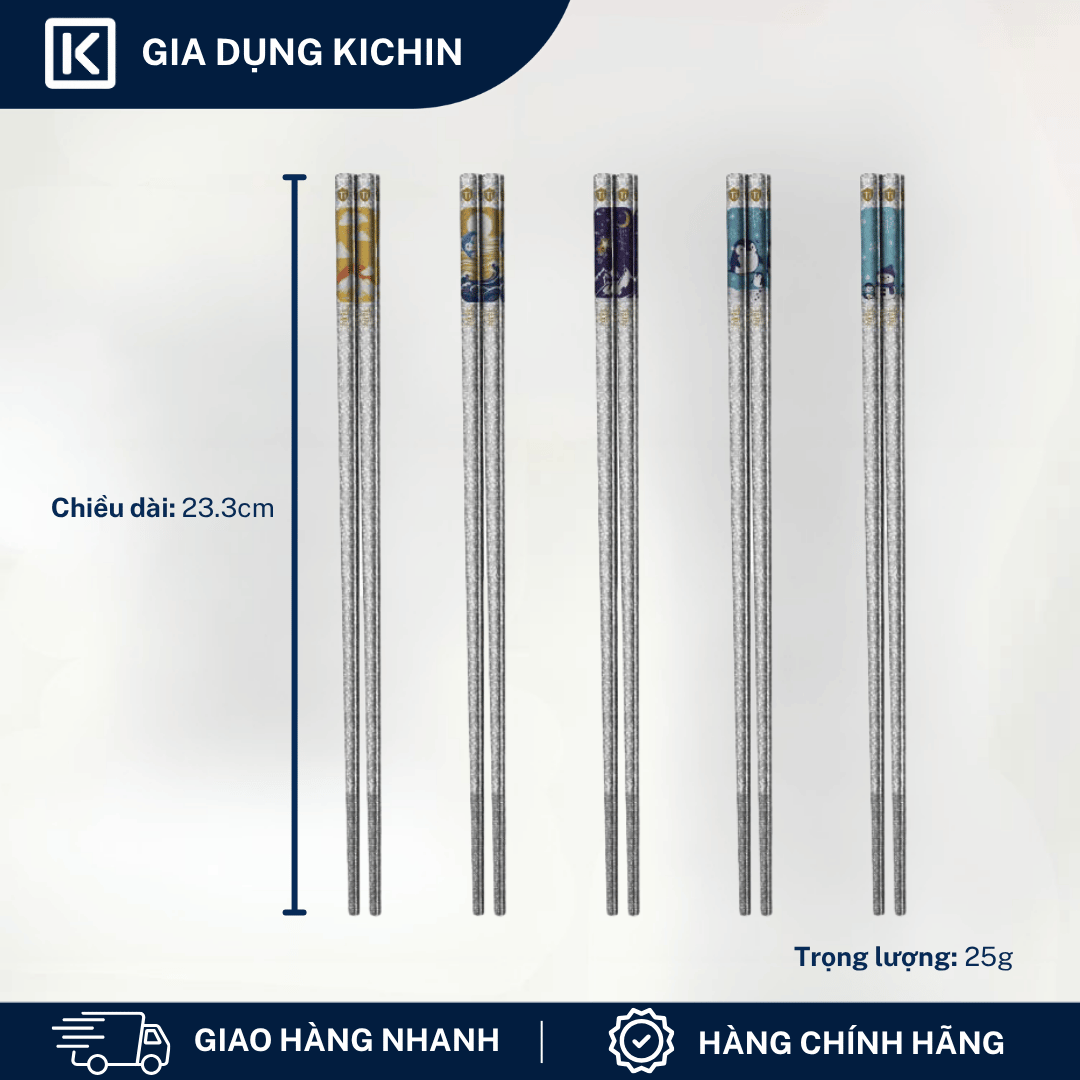Đũa Titanium Nguyên Chất Cao Cấp KICHIN - Siêu Nhẹ, Không Nóng Tay, Bền, Chống Gỉ