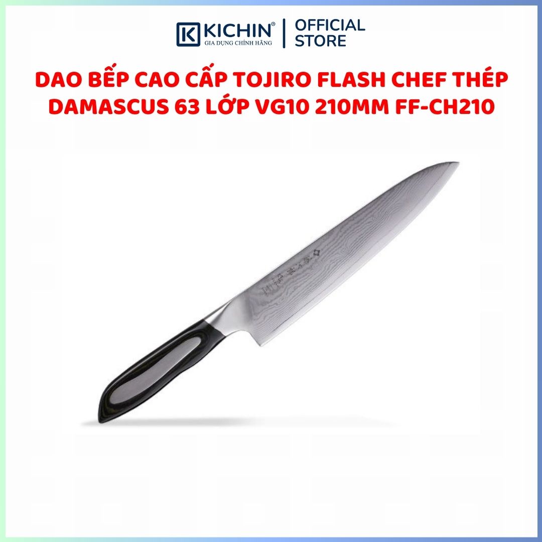 Dao bếp Nhật cao cấp Tojiro Flash Chef thép Damascus 63 lớp VG10 - Dao thái thịt cá 210mm FF-CH210