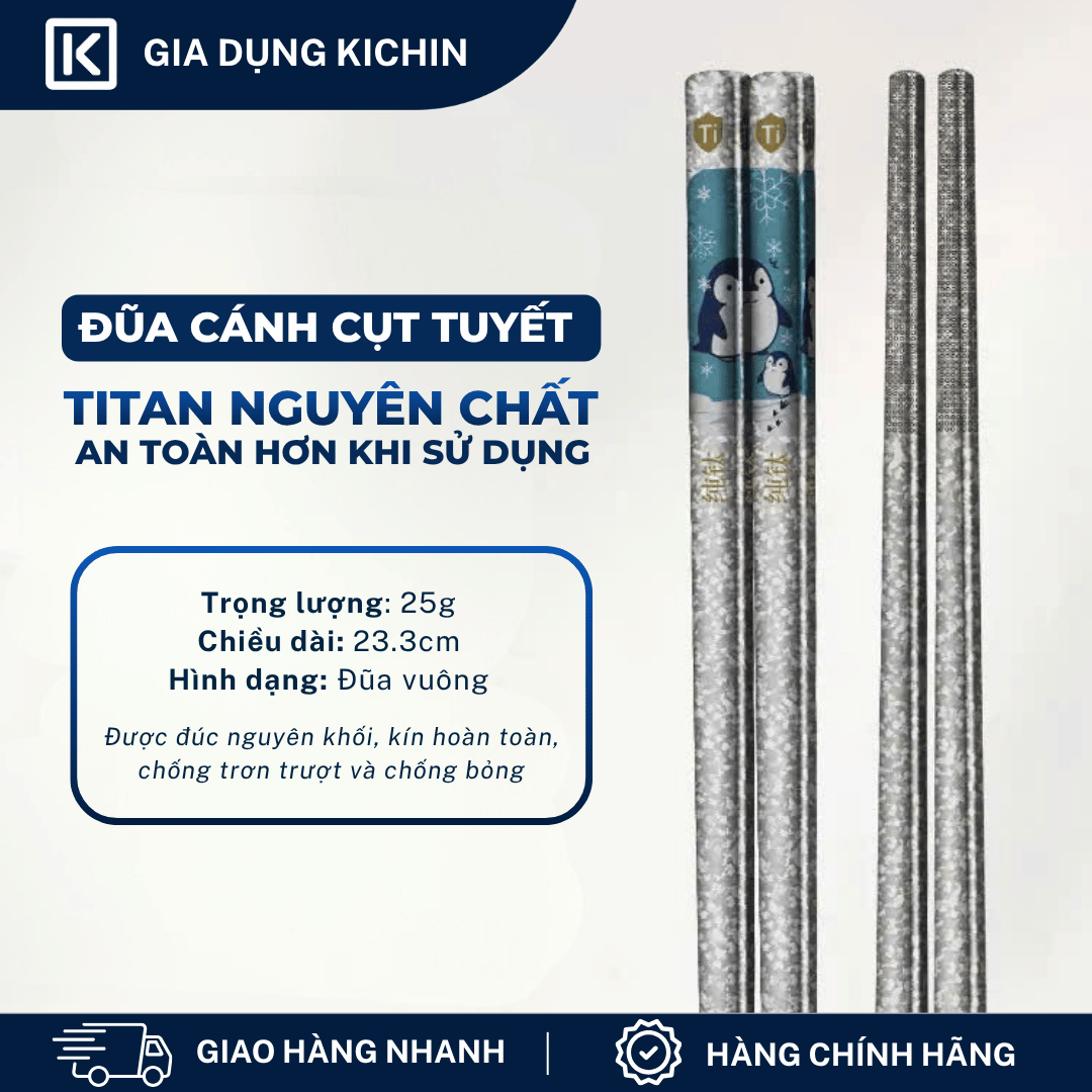 Đũa Titanium Nguyên Chất Cao Cấp KICHIN - Siêu Nhẹ, Không Nóng Tay, Bền, Chống Gỉ