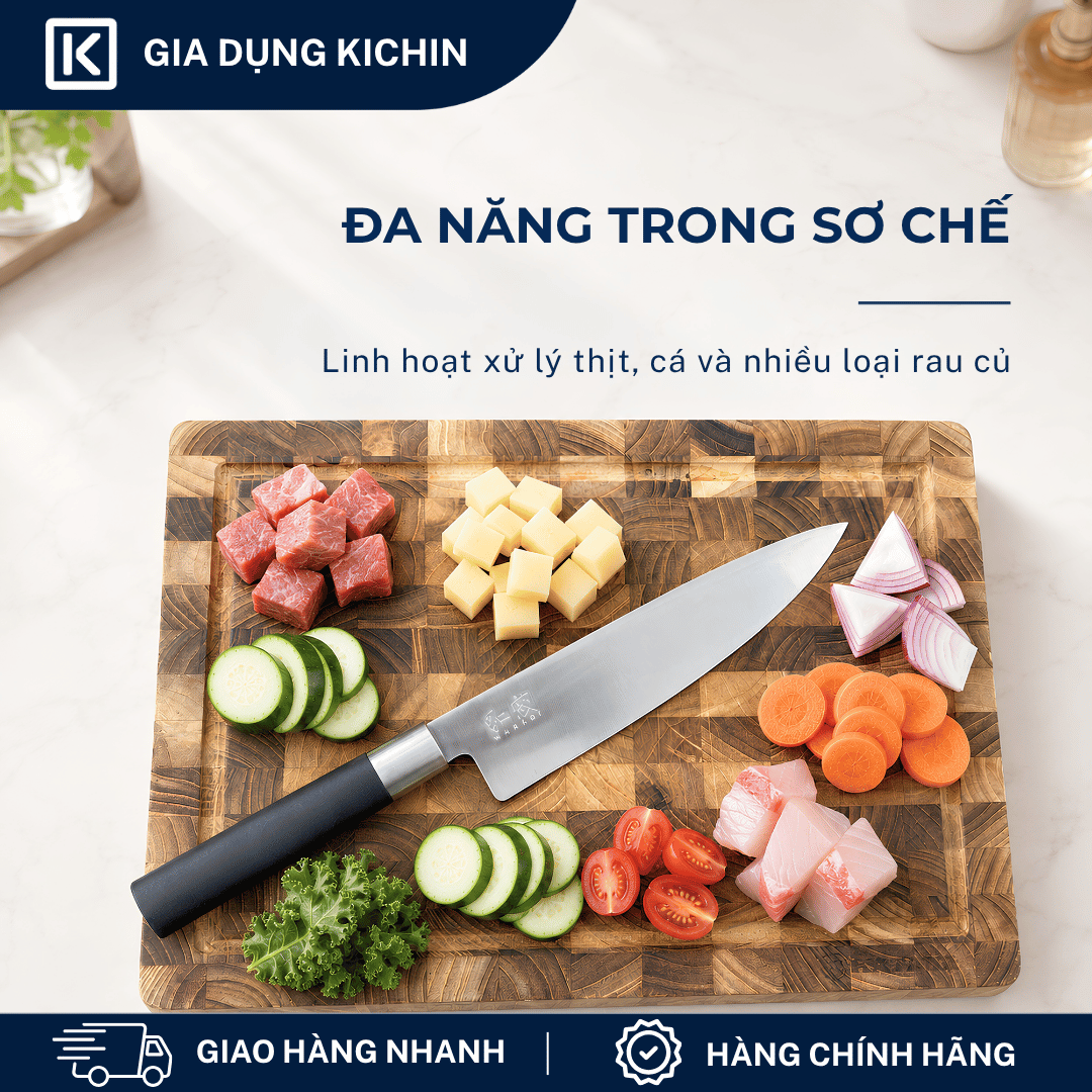 Dao thái thịt cá Nhật Bản cao cấp KAI Wasabi Black Chef - 6720C (200mm)