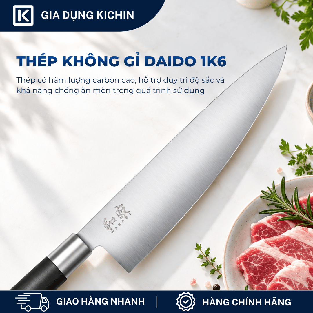 Dao thái thịt cá Nhật Bản cao cấp KAI Wasabi Black Chef - 6723C (230mm)