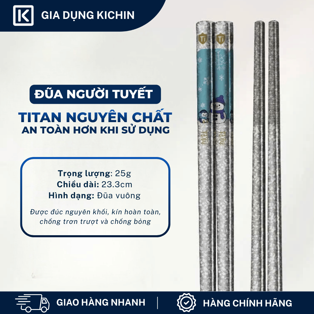 Đũa Titanium Nguyên Chất Cao Cấp KICHIN - Siêu Nhẹ, Không Nóng Tay, Bền, Chống Gỉ