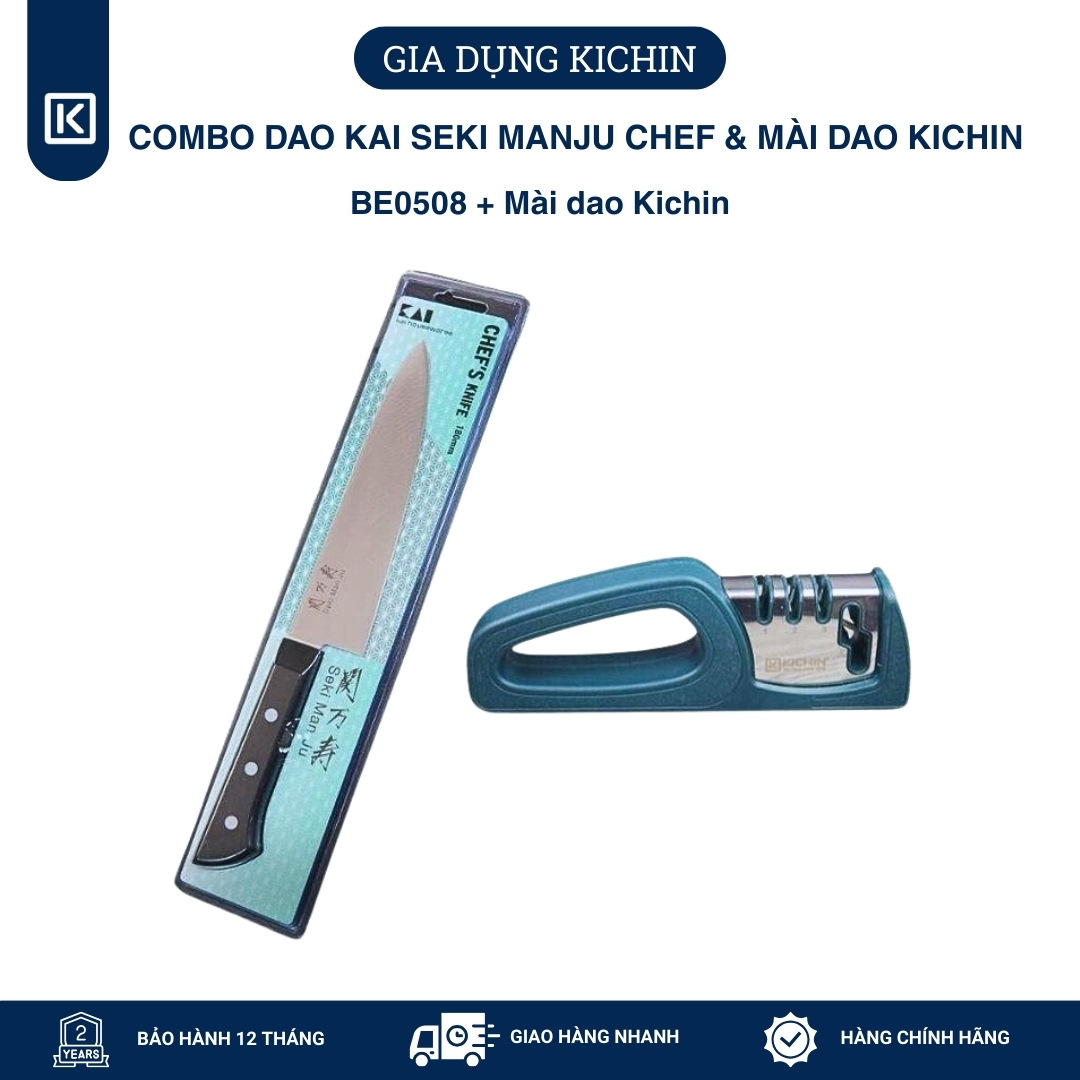 Combo Dao Kai Seki Manju Cán Nhựa Dòng Chef & Mài Dao Cao Cấp Kichin