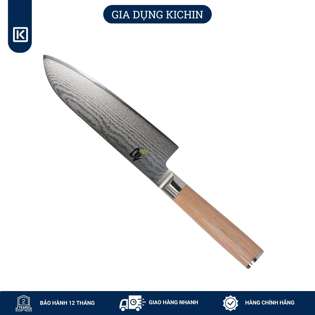 Dao thái đa năng cao cấp KAI Nhật Bản - Shun Classic White Santoku thép VG-Max Damascus 69 lớp DM0702W (180mm)