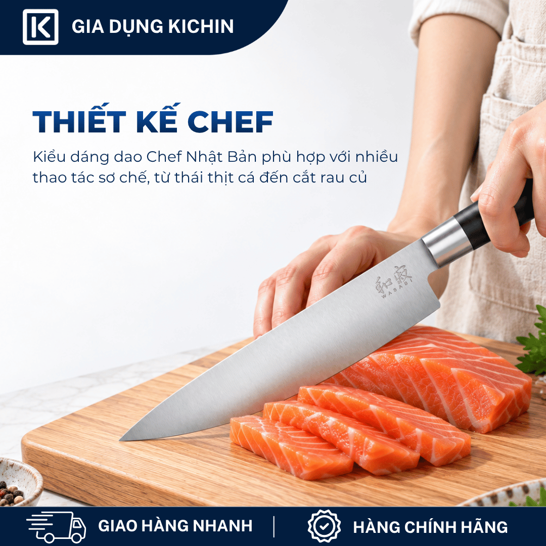 Dao thái thịt cá Nhật Bản cao cấp KAI Wasabi Black Chef - 6723C (230mm)