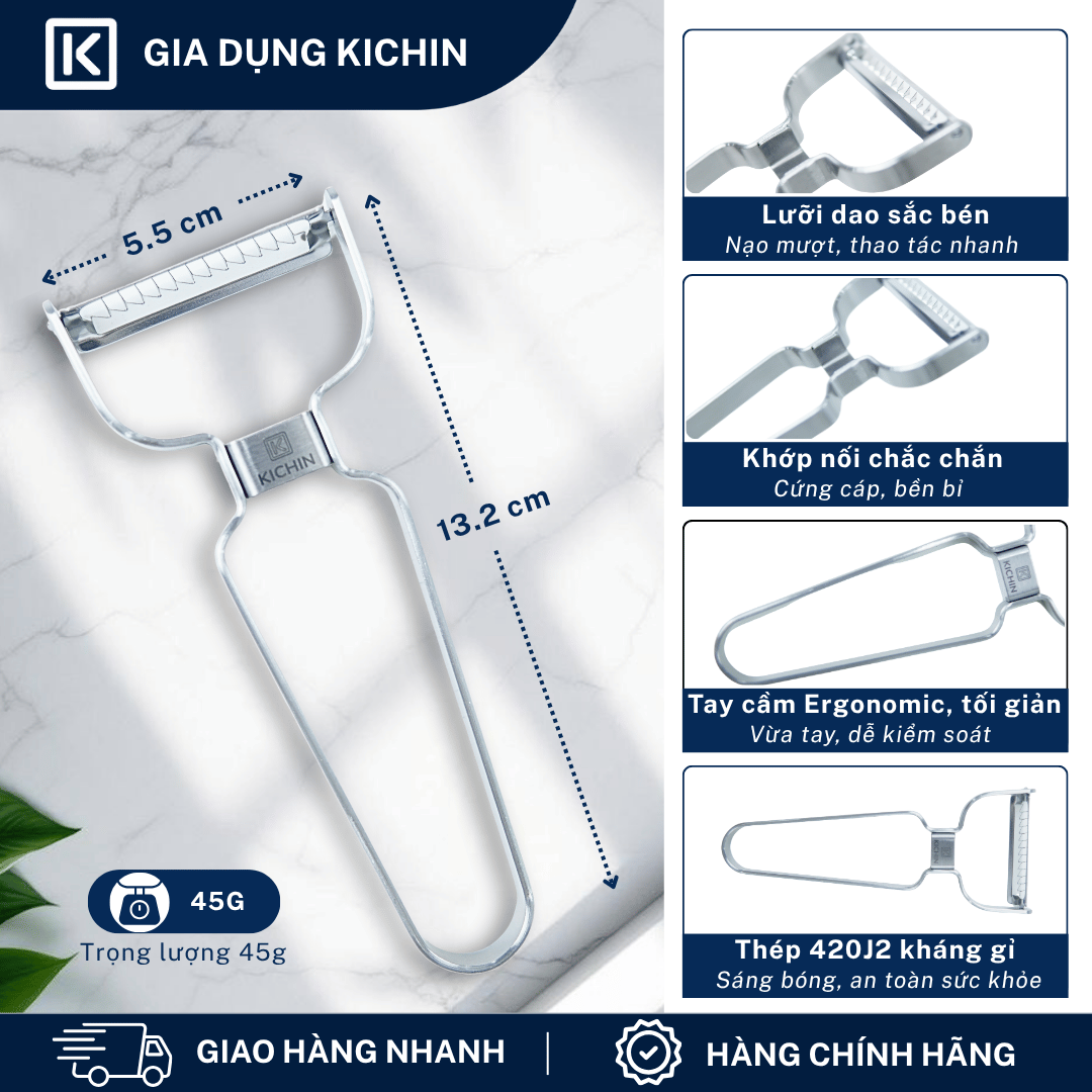 [NK02-NK03] - Combo 2 chiếc nạo vỏ và nạo sợi rau củ quả cao cấp thép kháng gỉ thương hiệu KICHIN