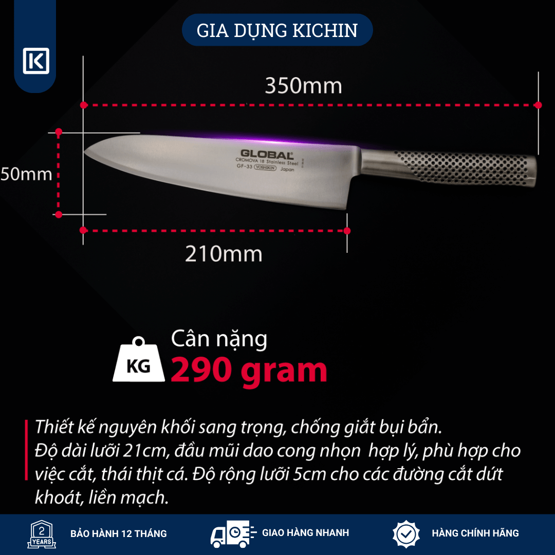 Dao bếp Nhật cao cấp Global GF33 Chef - Dao thái thịt cá (210mm)