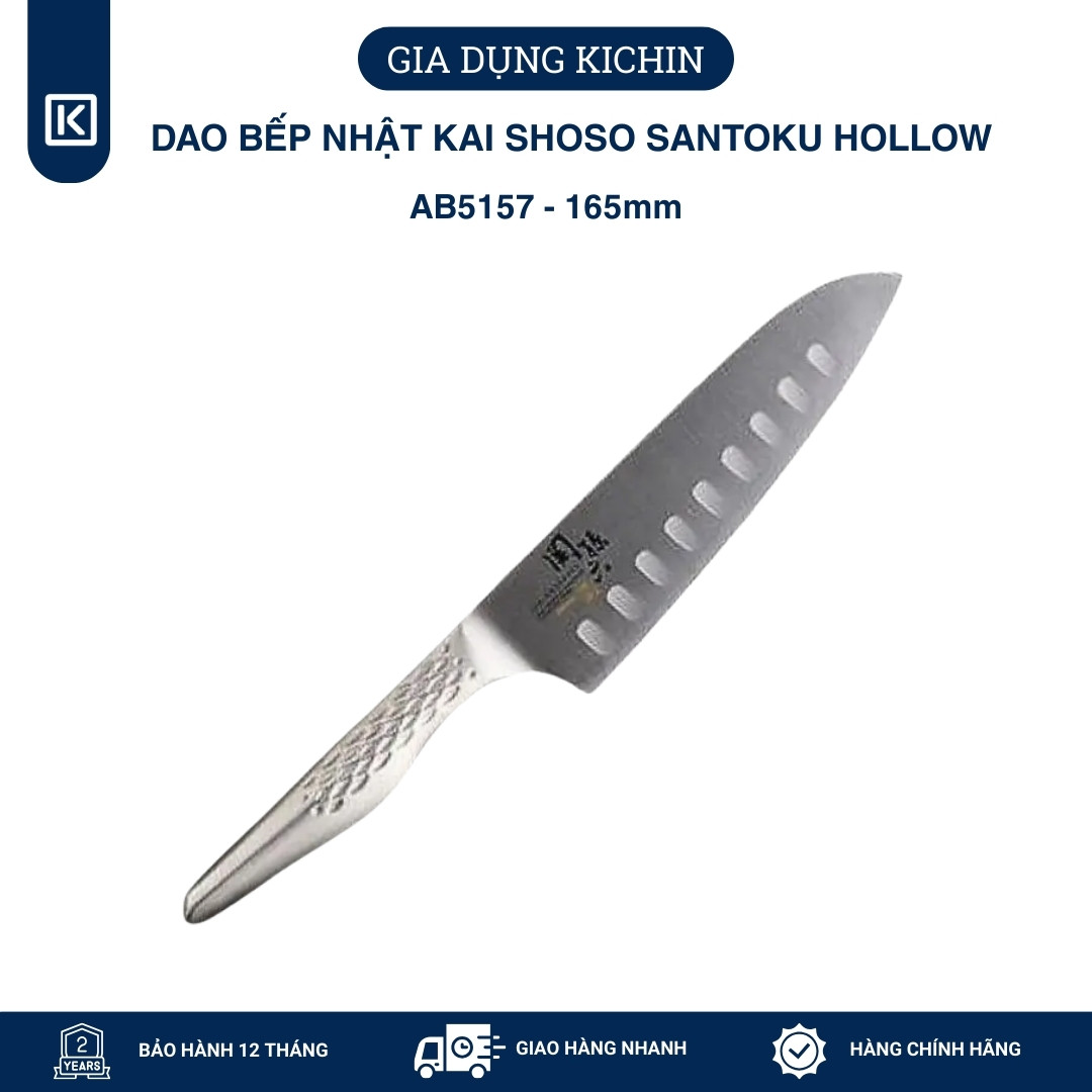 Dao bếp Nhật cao cấp KAI Shoso Santoku Hollow - Dao thái 3 trong 1 chống dính AB5157 (165mm)