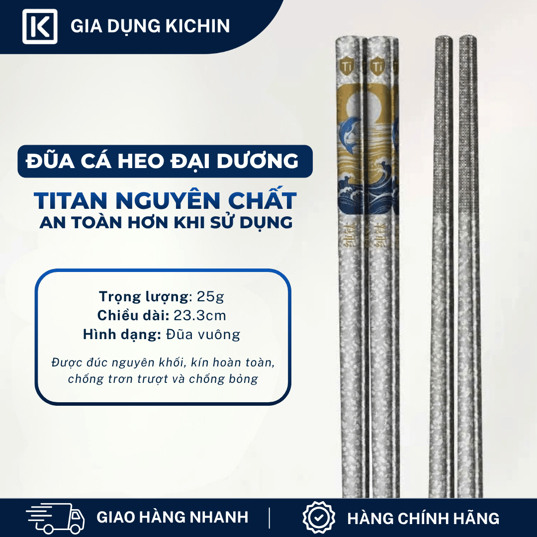 Đũa Titanium Nguyên Chất Cao Cấp KICHIN - Siêu Nhẹ, Không Nóng Tay, Bền, Chống Gỉ
