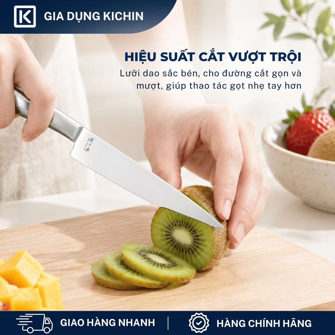 Bộ 3 Dao Bếp Cao Cấp KAI Seki Manju Cán Kim Loại - Dao Chặt, Dao Thái, Dao Gọt Hoa Quả