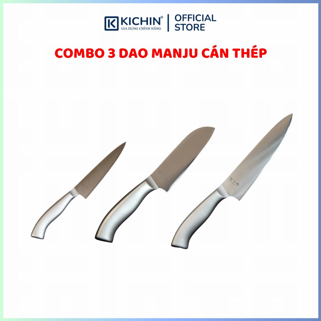 Bộ 3 dao Nhật cao cấp KAI Seki ManJu cán kim loại - Thái thịt cá - Thái đa năng - Gọt hoa quả MANJUHK-SET3