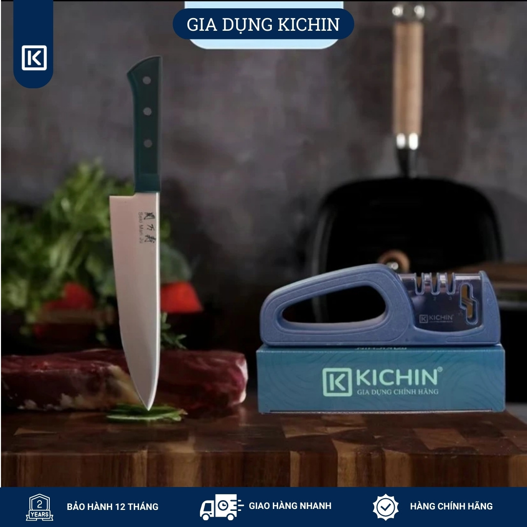 Combo Dao Kai Seki Manju Cán Nhựa Dòng Chef & Mài Dao Cao Cấp Kichin