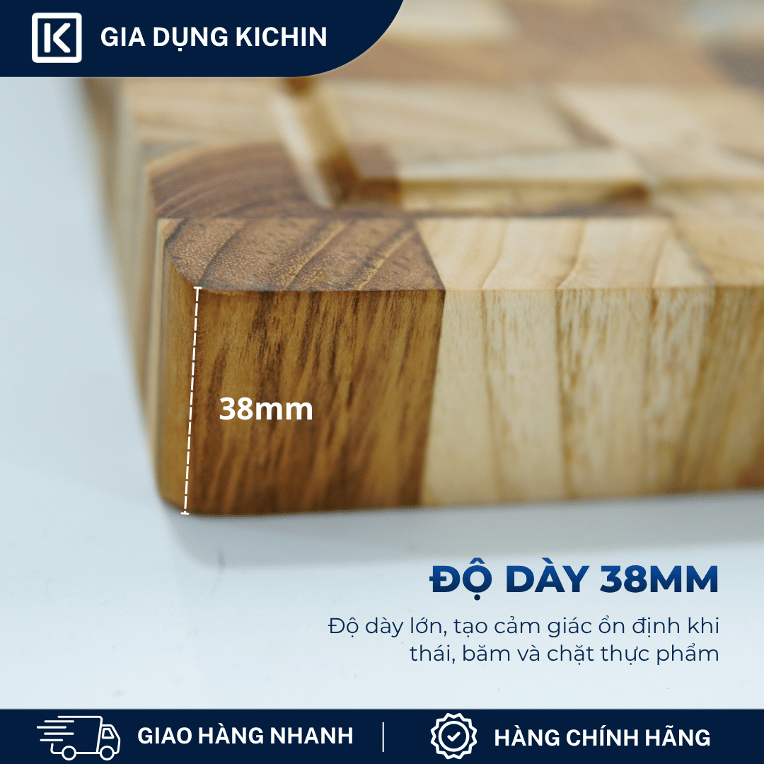 Thớt gỗ teak cao cấp KATANA cỡ vừa dày 3.8cm KT04 - thớt hình chữ nhật kích thước 38x250x350mm