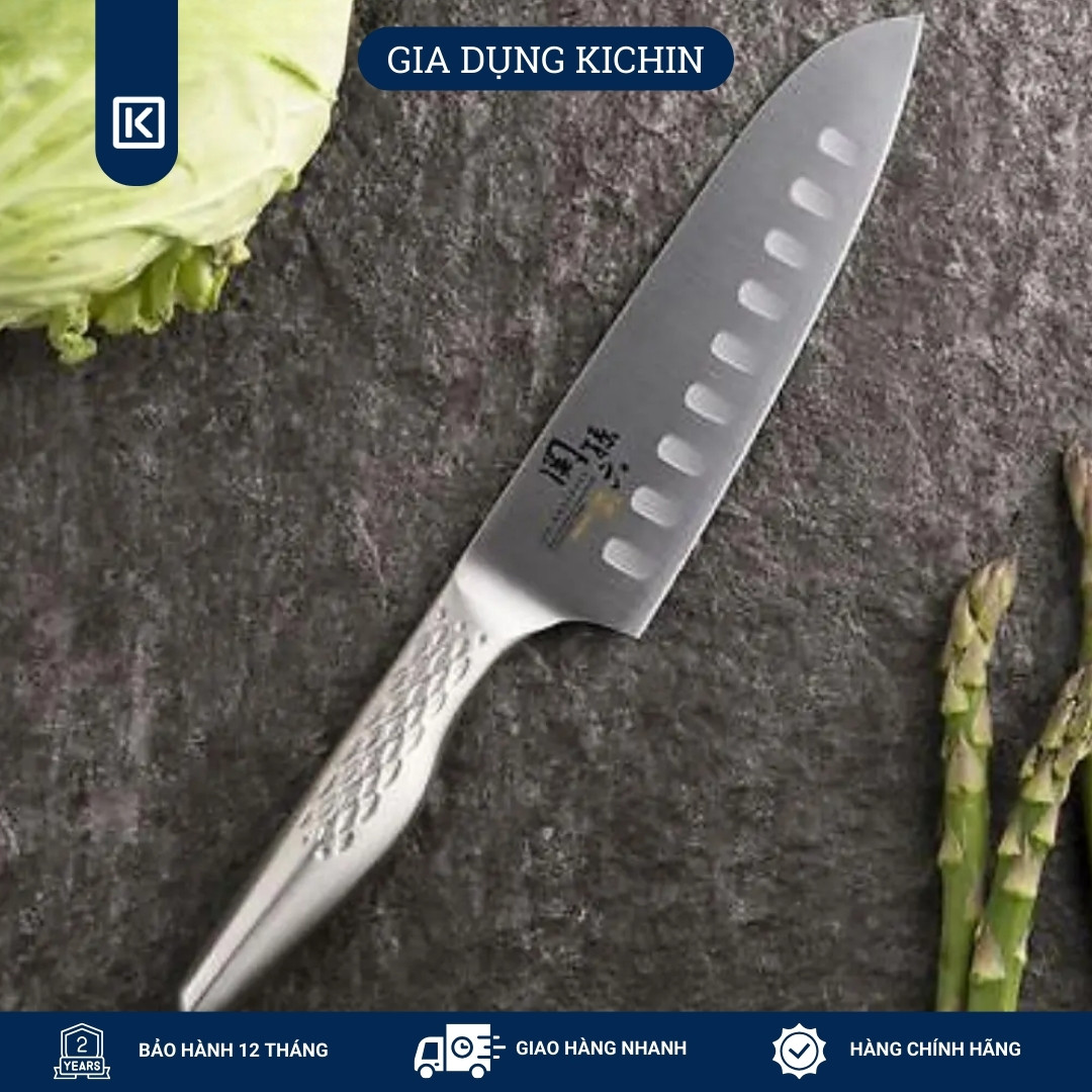 Dao bếp Nhật cao cấp KAI Shoso Santoku Hollow - Dao thái 3 trong 1 chống dính AB5157 (165mm)
