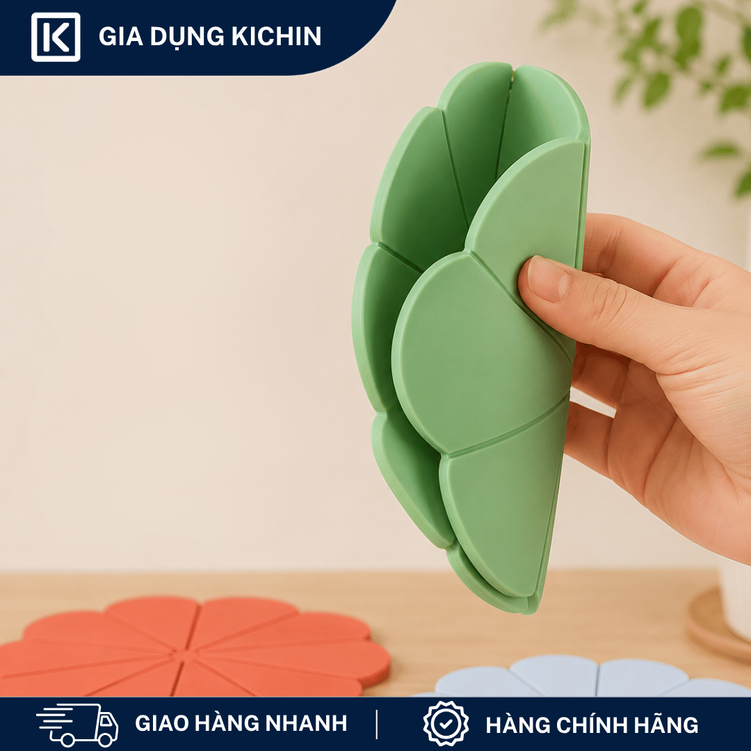 Miếng Lót Nồi Silicone Chịu Nhiệt KICHIN Hình Hoa Sen - Chống Trượt, Cách Nhiệt, Bảo Vệ Mặt Bàn