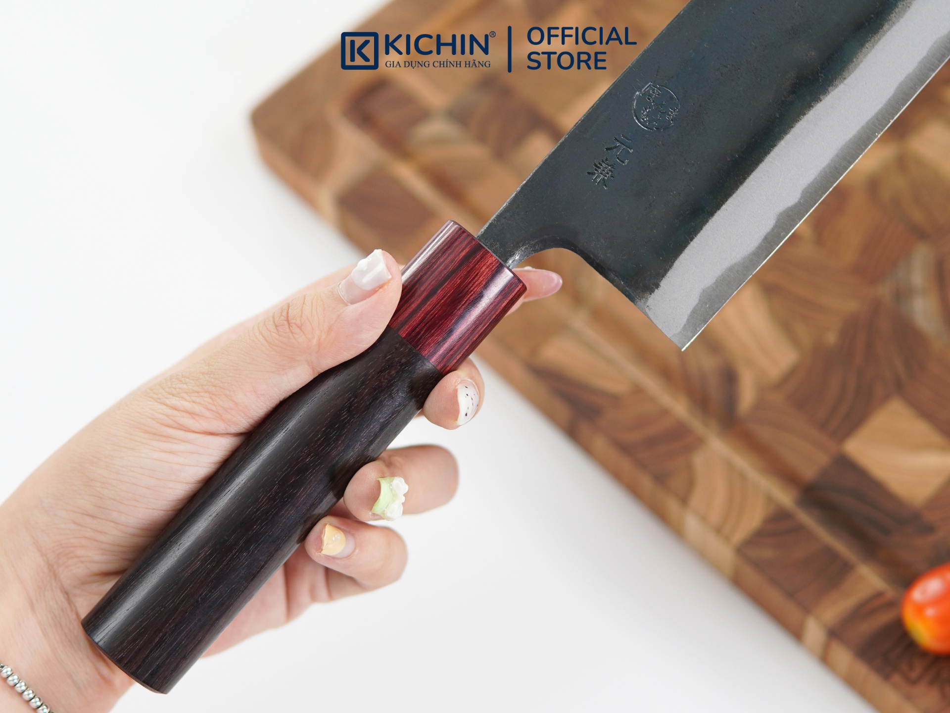 Dao Nhật Thủ Công Cao Cấp Motokane Nakiri Thép Super Aogami Chuôi Gỗ Đàn Hương Đỏ - 165mm