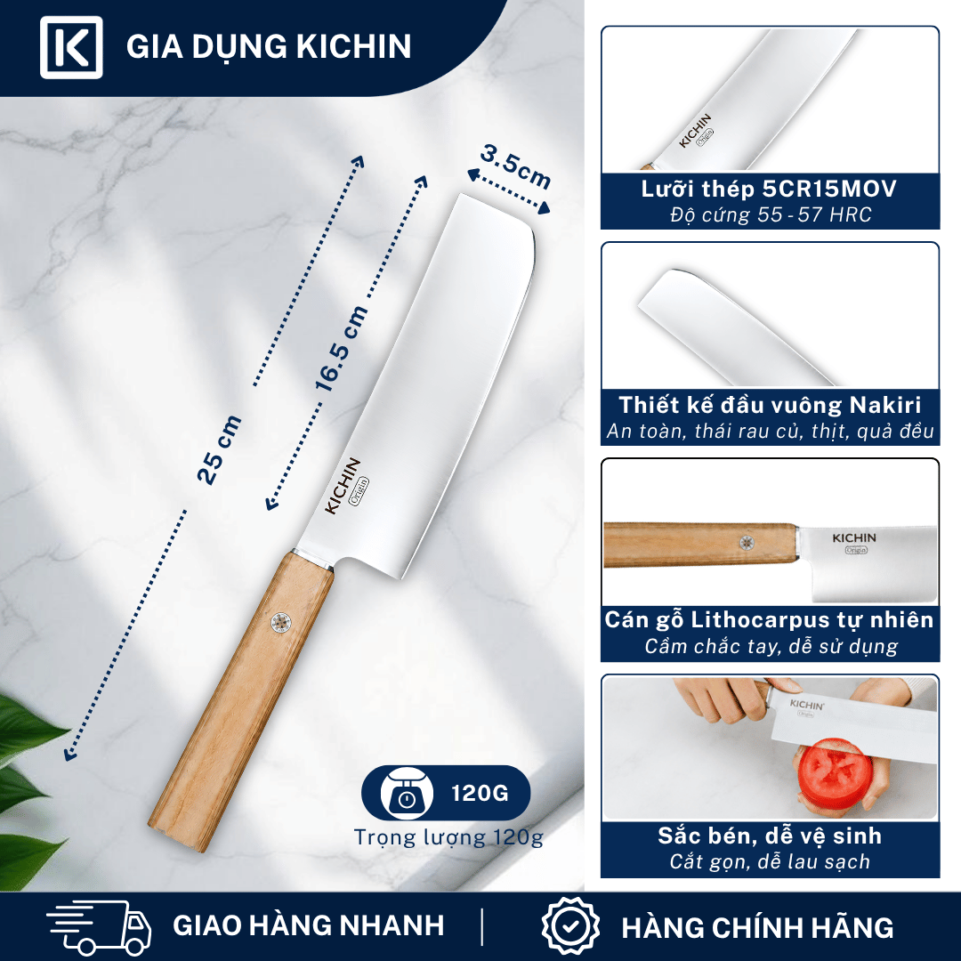Dao bếp cao cấp thương hiệu KICHIN Origin Nakiri- Dao thái rau củ KCD-103