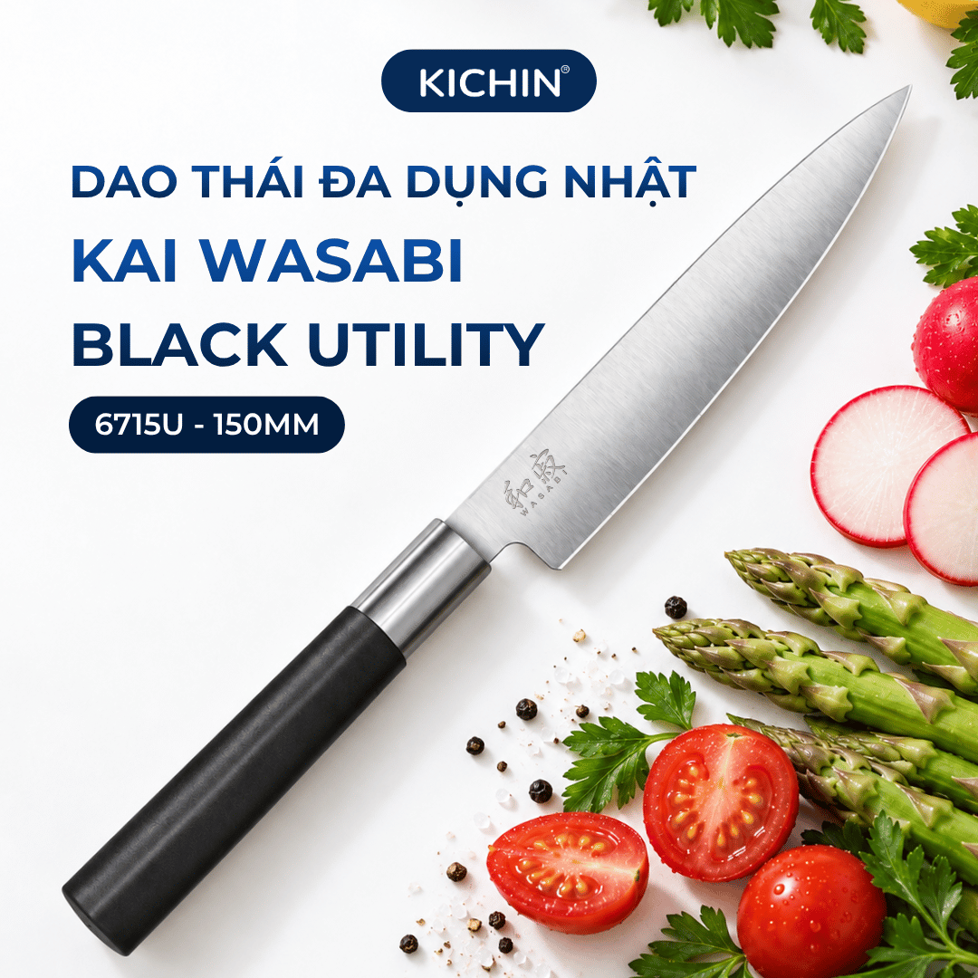 Dao thái đa dụng Nhật Bản cao cấp KAI Wasabi Black Utility - 6715U (150mm)