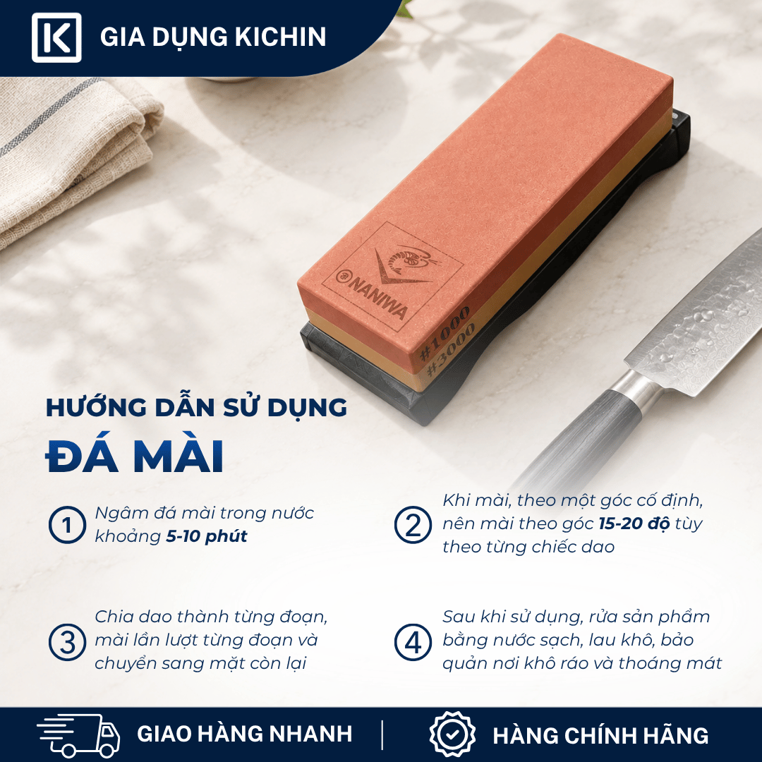 Đá mài dao Naniwa thương hiệu KATANA 2 viên độ mịn trung và cao #1000/#3000 (185x65x30mm) - NKP-1000/3000C đế kèm hộp đựng bảo quản