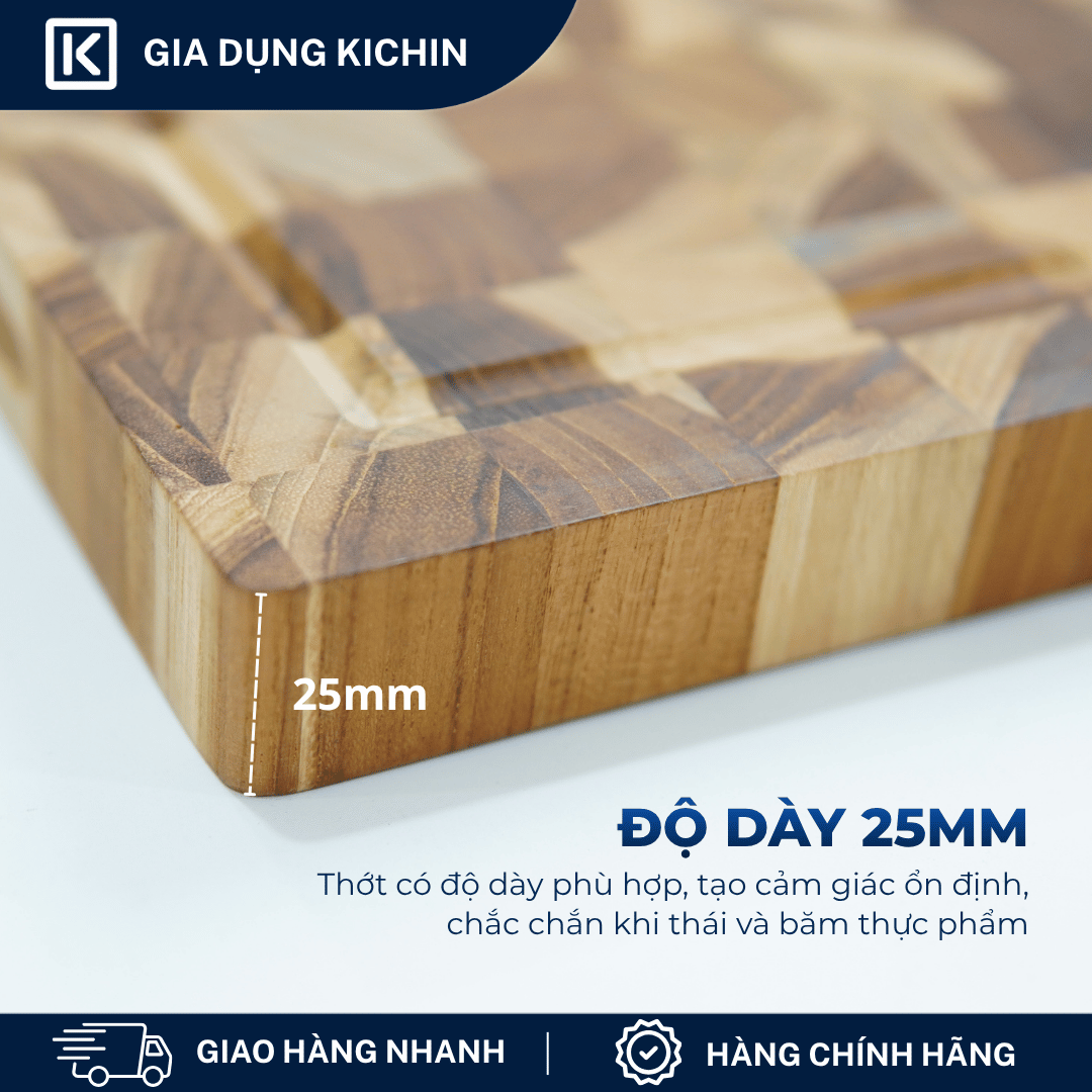 Thớt gỗ teak cao cấp KATANA loại dày 2.5cm size KT00 - thớt hình chữ nhật kích thước 25x200x300mm