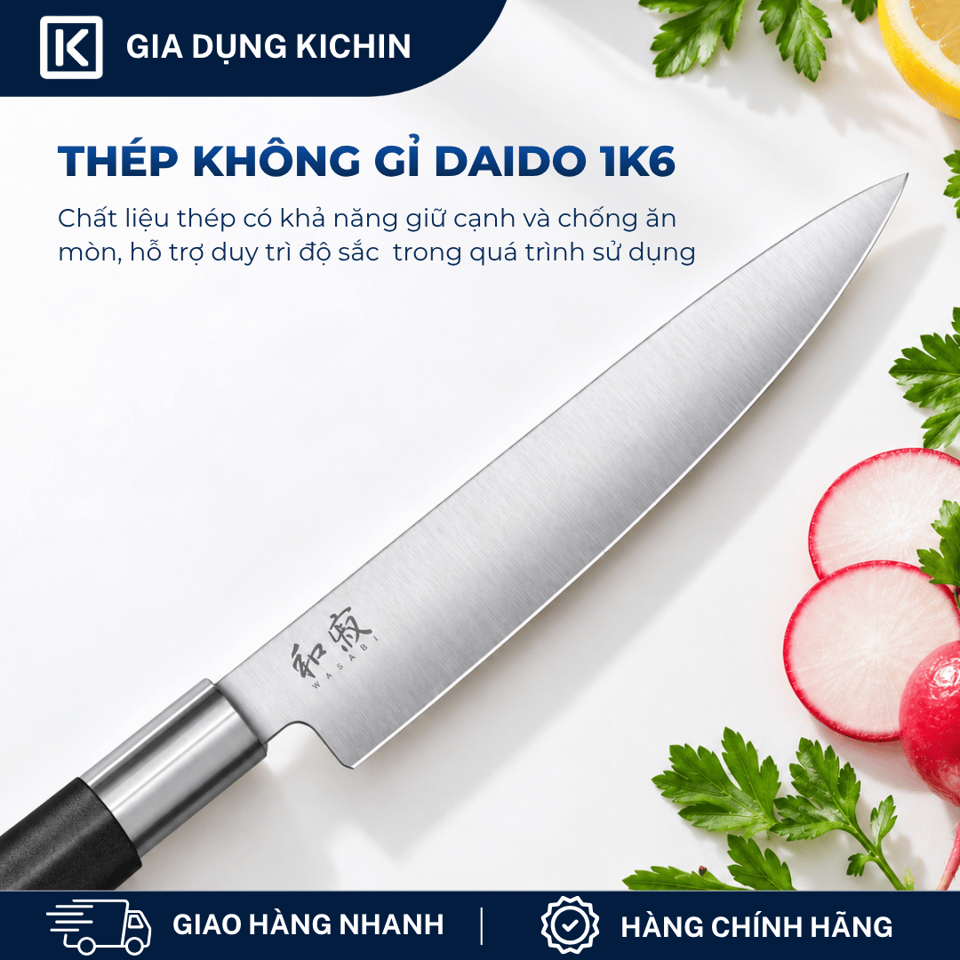 Dao thái đa dụng Nhật Bản cao cấp KAI Wasabi Black Utility - 6715U (150mm)