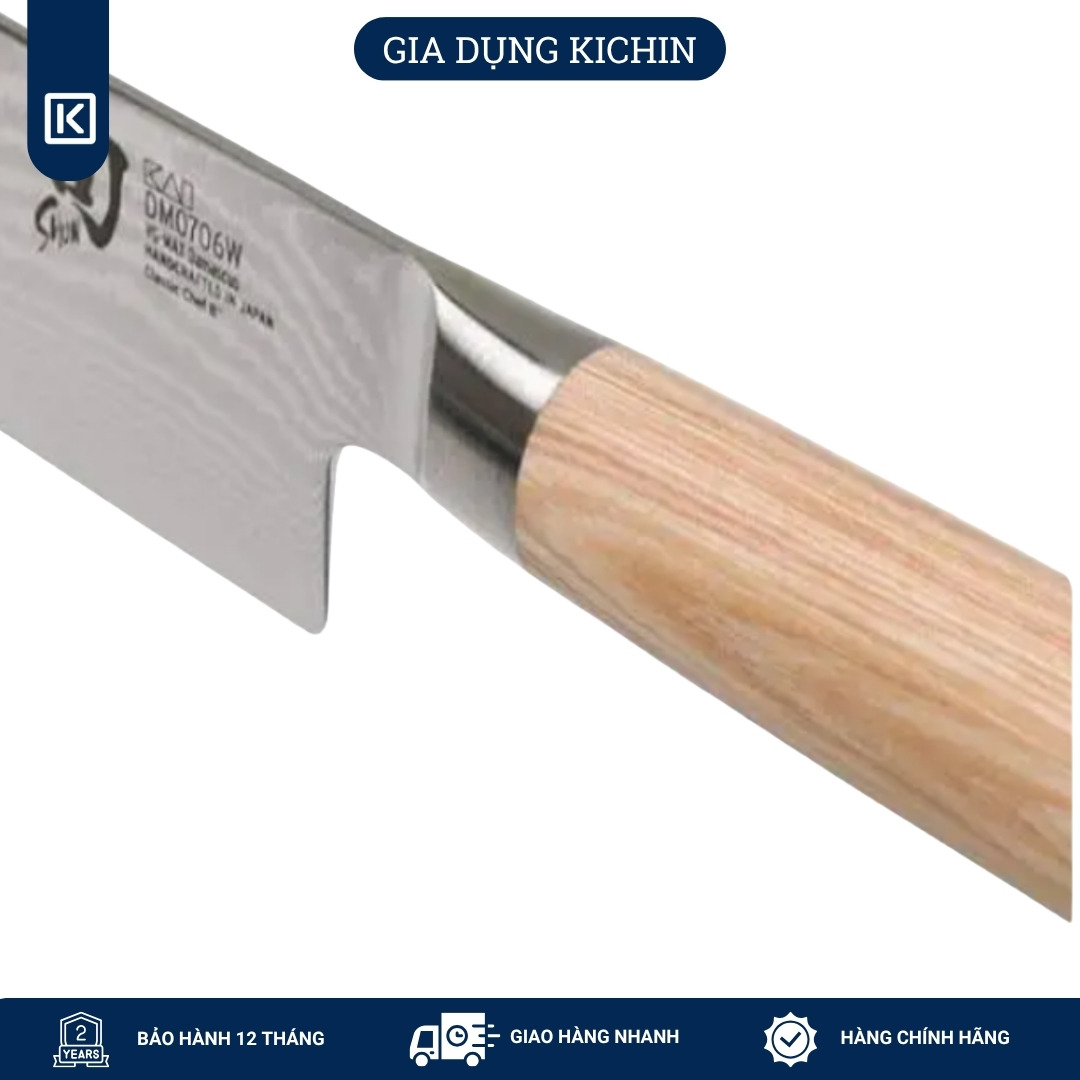 Dao thái thịt cá cao cấp KAI Nhật Bản - Shun Classic White Chef thép VG-Max Damascus 69 lớp DM0706W (200mm)