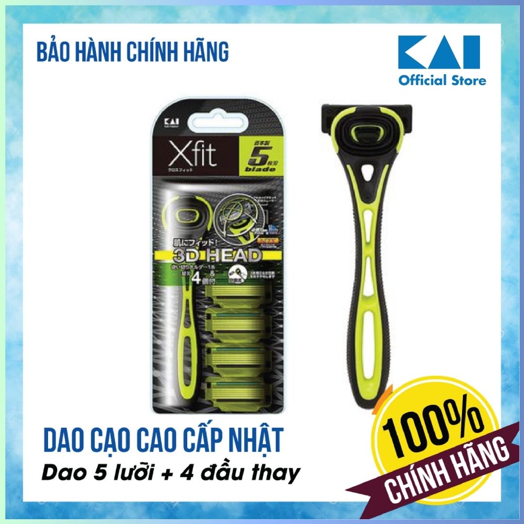 Dao cạo râu cao cấp Nhật Xfit 5 blade màu xanh 4 đầu thay (hộp dài)