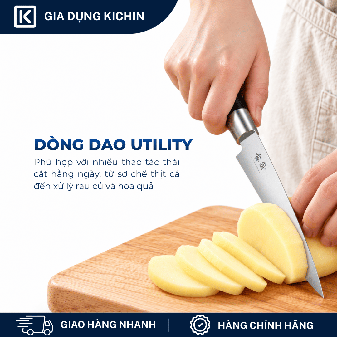 Dao thái đa dụng Nhật Bản cao cấp KAI Wasabi Black Utility - 6715U (150mm)