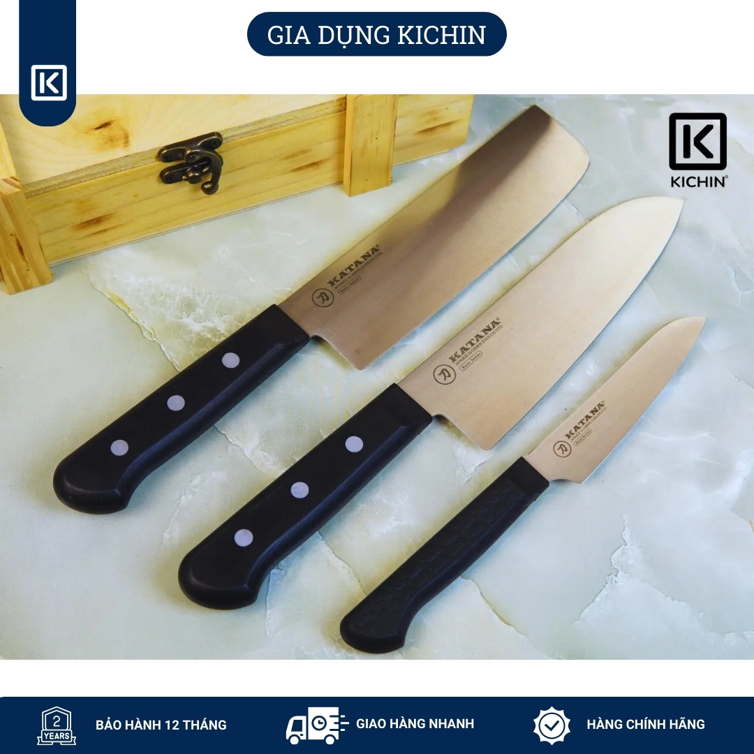 Combo dao Kataba Basic Nakiri + Petty + Dụng cụ mài dao 3 bước KICHIN