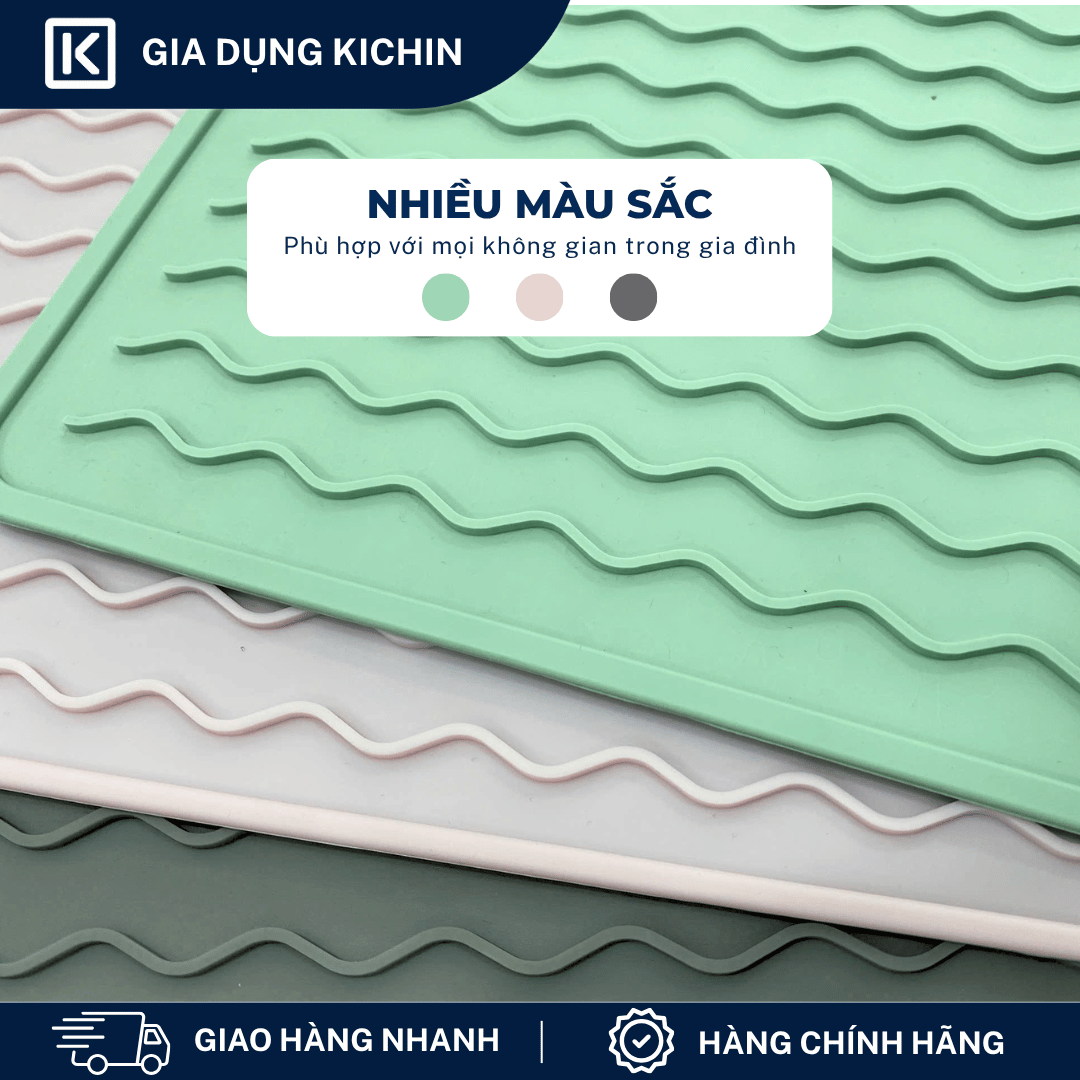 Thảm Silicone Thoát Nước Úp Bát Đĩa KICHIN Vân Sóng Nước - Chống Trượt, Ráo Nước Nhanh