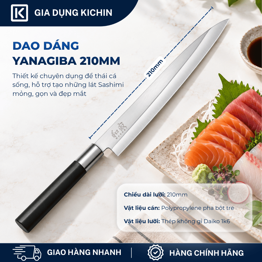 Dao thái Sashimi Nhật Bản cao cấp KAI Wasabi Black Yanagiba - 6721Y (210mm)