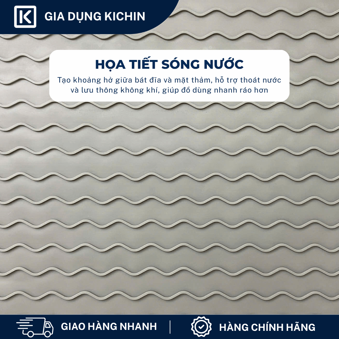 Thảm Silicone Thoát Nước Úp Bát Đĩa KICHIN Vân Sóng Nước - Chống Trượt, Ráo Nước Nhanh