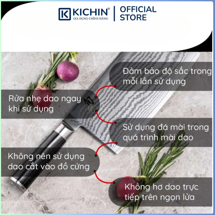 Dao bếp Nhật cao cấp Shun Classic Vegetable Cleaver - Dao thái rau củ thép Damascuss 69 lớp DM0712 (180mm)
