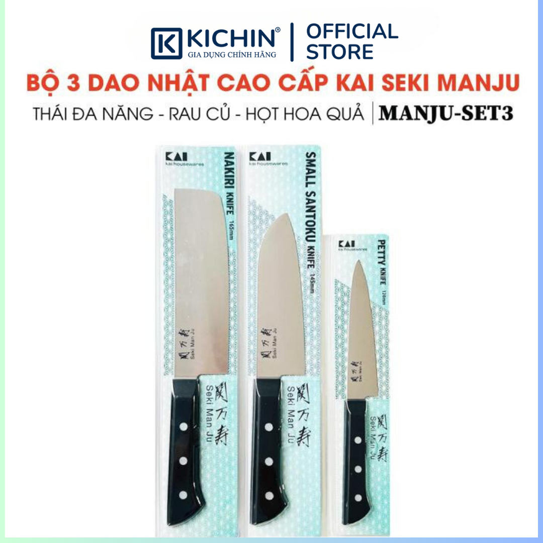 Bộ 3 dao Nhật cao cấp KAI Ấn Seki ManJu -  Thái đa năng - Rau củ - Gọt hoa quả MANJU-SET3