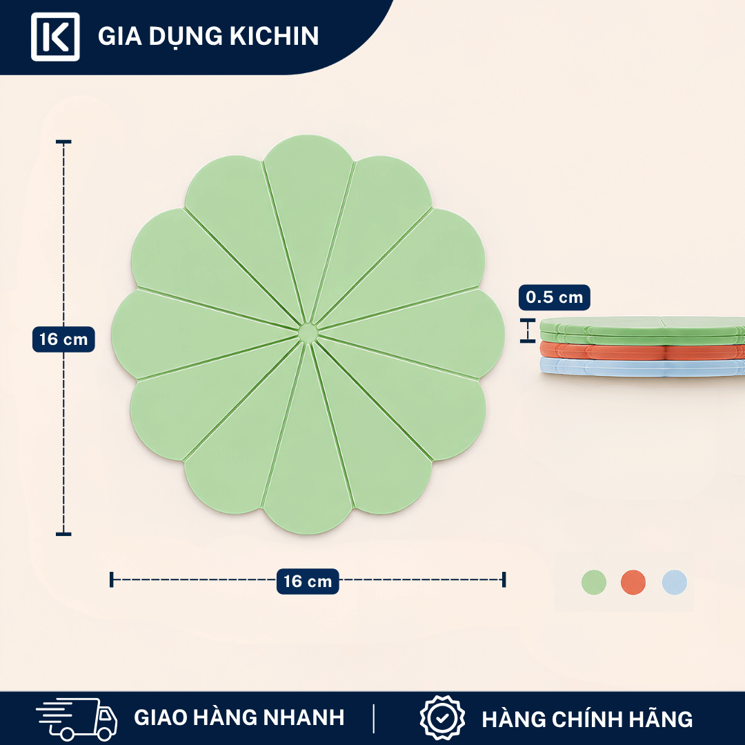 Miếng Lót Nồi Silicone Chịu Nhiệt KICHIN Hình Hoa Sen - Chống Trượt, Cách Nhiệt, Bảo Vệ Mặt Bàn