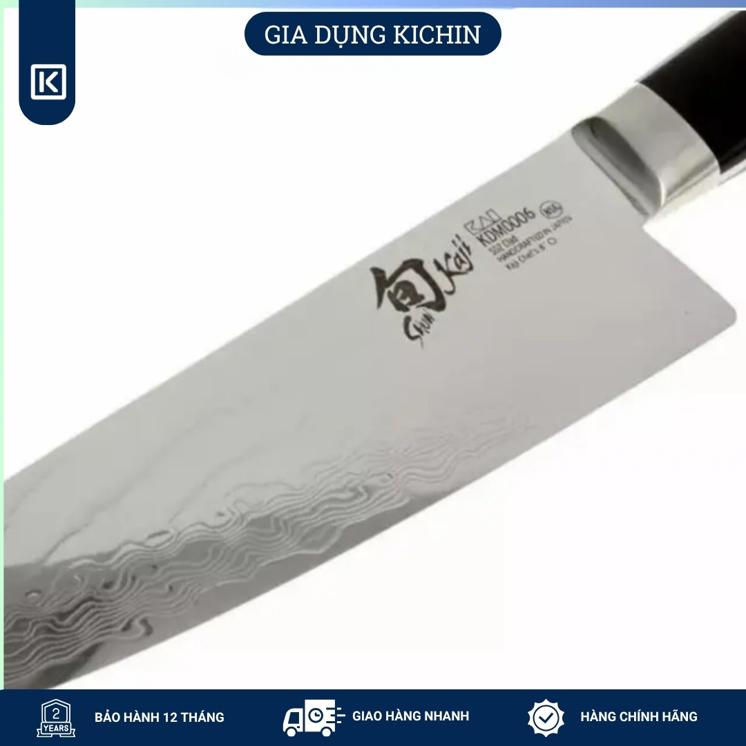 Dao thái thịt cá cao cấp KAI Nhật Bản - Shun Kaji Chef thép SG-2 Damascus 33 lớp KDM0006 (200mm)