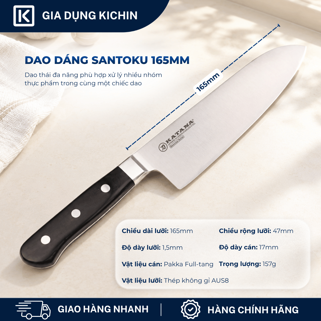 Dao bếp thái đa năng KATANA Essential Santoku - KATA201 (165mm)