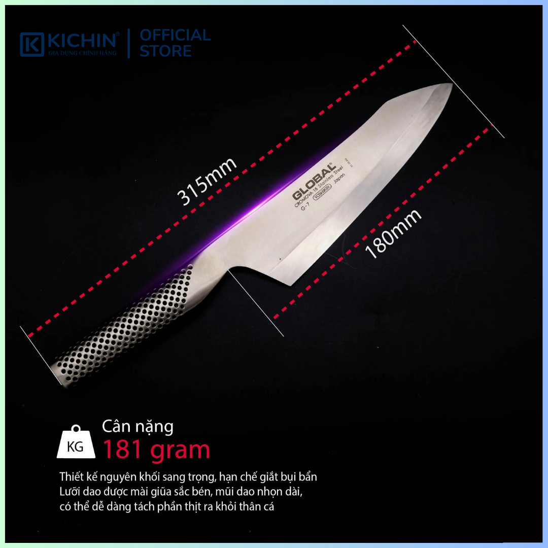 Dao bếp Nhật cao cấp Global G7R Oriental Deba - Dao thái lọc thịt cá (180mm)