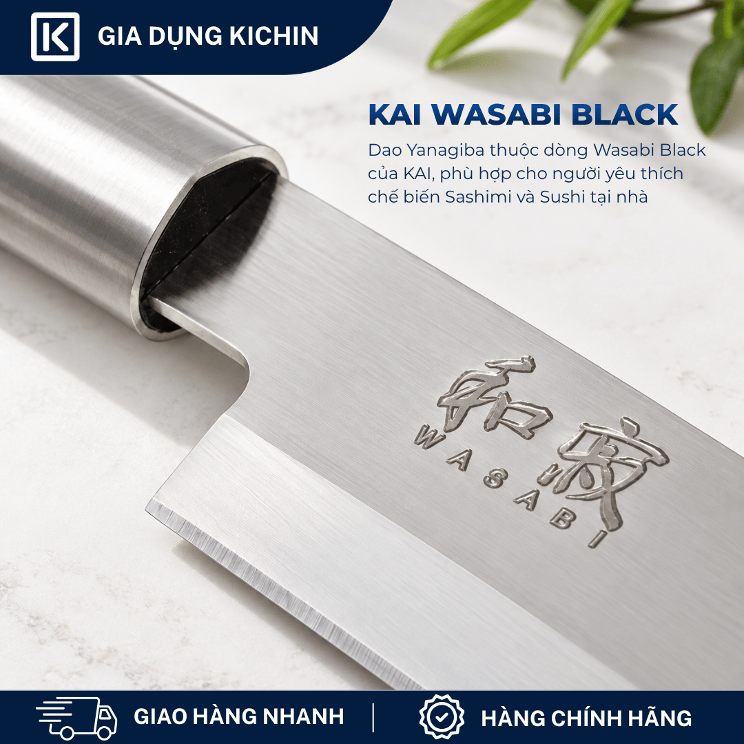 Dao thái Sashimi Nhật Bản cao cấp KAI Wasabi Black Yanagiba - 6721Y (210mm)