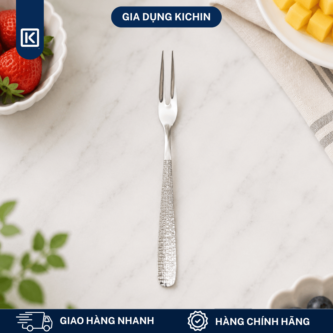 Dĩa Hoa Quả Inox 304 Cao Cấp KICHIN - Cán Vân Ánh Bạc Sang Trọng, Chống Gỉ KDHQ-BAC-02