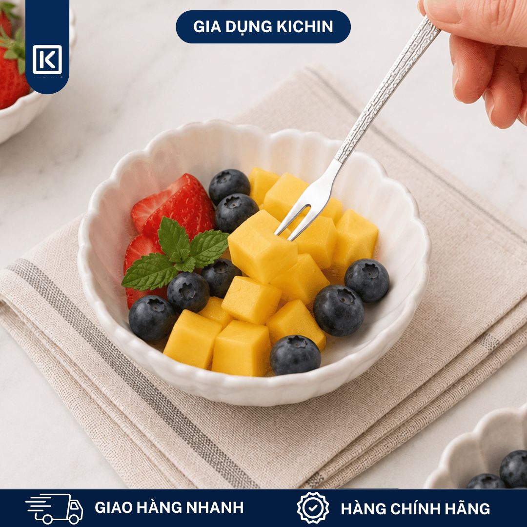 Bộ Thìa Dĩa Inox 304 KICHIN - Combo Thìa Ăn, Dĩa Ăn, Thìa Trà, Dĩa Hoa Quả Cao Cấp Cán Vân Ánh Bạc Sang Trọng, Chống Gỉ KSET-BAC-02