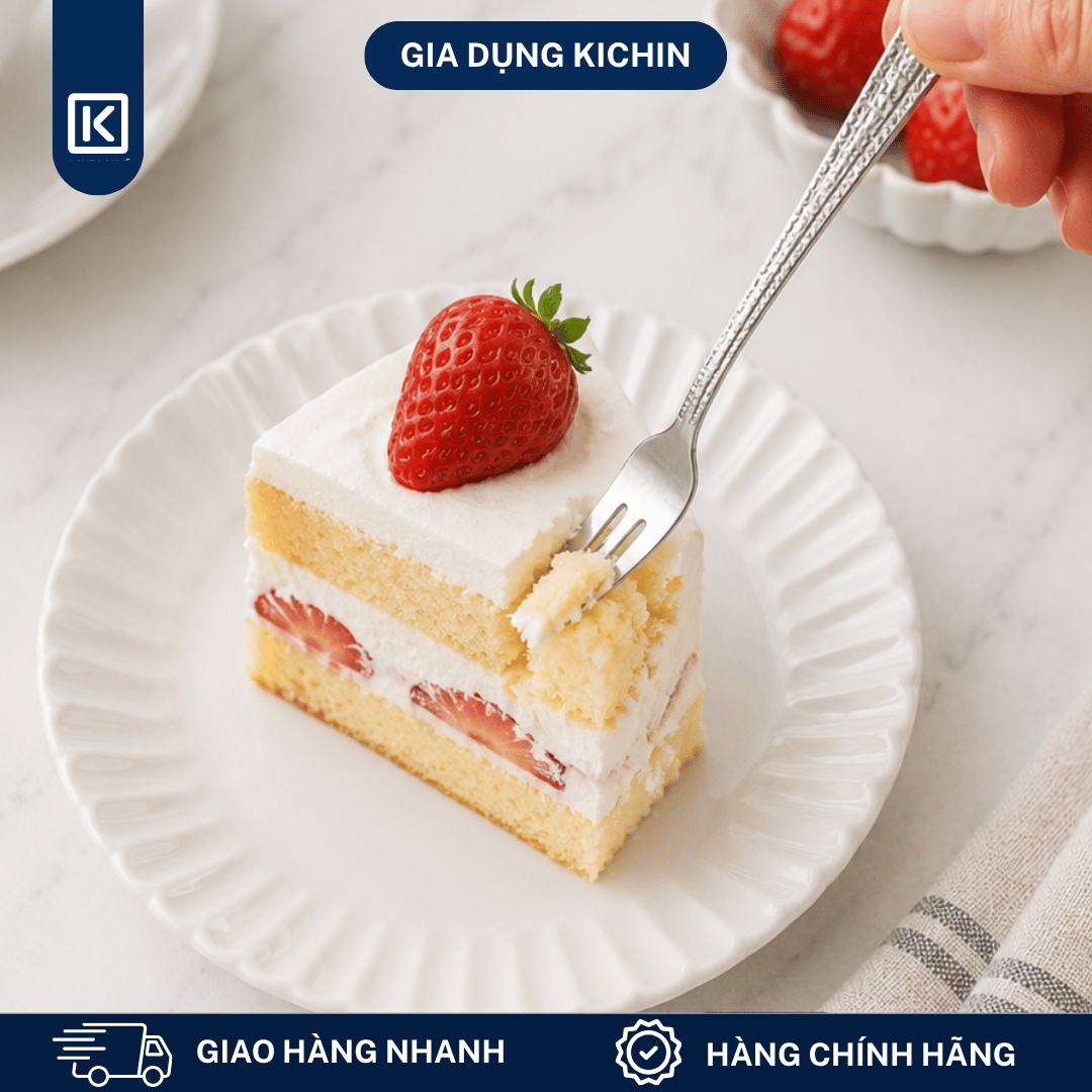 Dĩa Hoa Quả Inox 304 Cao Cấp KICHIN - Cán Vân Ánh Bạc Sang Trọng, Chống Gỉ KDHQ-BAC-02